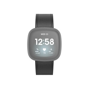 Hama Polsband Voor Fitbit Versa 3/Sense Horlogebandje Van Leer En Silic. Zw.