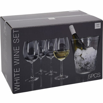 Witte Wijnset - 4  Wijnglazen + Wijnkoeler