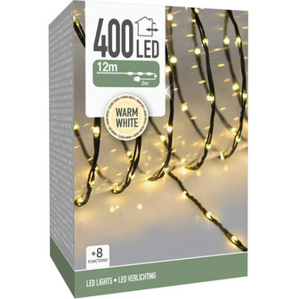 LED Verlichting 400 LED - 12 meter - warm wit - voor binnen en buiten - 8 Lichtfuncties - Soft Wire 