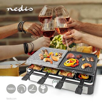 Nedis FCRA300FBK8 Gourmet Raclette Steen Grill voor 8 Personen