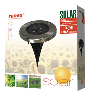 Ranex Ra-5000389 Ronde Led Solar Grondspot Geborsteld Rvs Glas