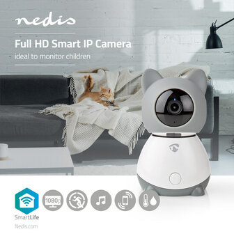 Nedis WIFICI30CGY Smartlife Camera Voor Binnen Wi-fi Full Hd 1080p Kiep En Kantel Cloud / Microsd Met Bewegingssensor Nachtzicht Android &amp; Ios Grijs/wit