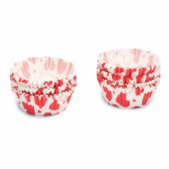 Patisse Papieren Cupcake Bakjes Hartjes 5 cm 200 Stuks Wit/Rood