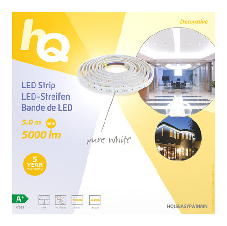 HQ LSEASYPWINMN LED-Strip Eenvoudig Te Plaatsen, Binnen/Buiten, Puur Wit 5M