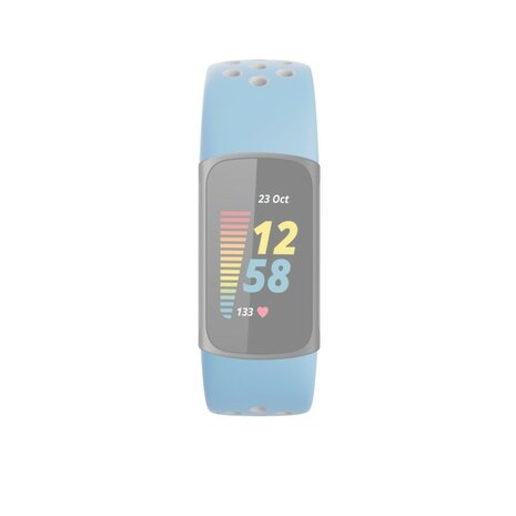 Hama Sportpolsband Voor Fitbit Charge 5 Ademend Horlogebandje L.blauw/grijs