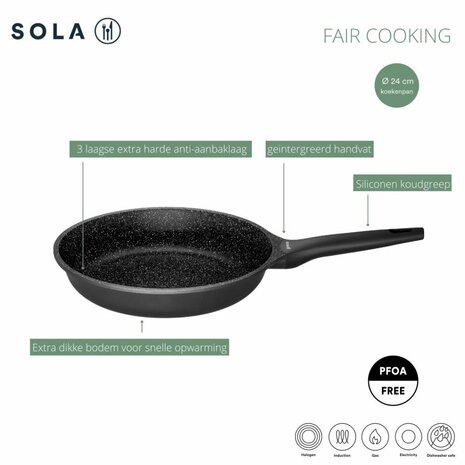 Fondsen levering aan huis Het Sola Fair Cooking Koekenpan 24 cm Zwart - Huis En Tuin Online