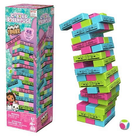 Gabby's Dollhouse Jumbling Tower Blokkentoren Spel met 48 Houten Blokjes