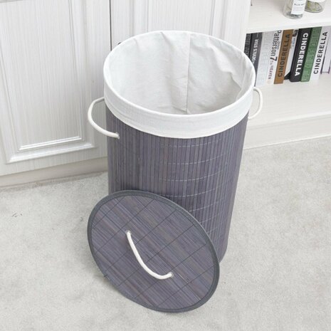 Homestyle Pro Ronde Opvouwbare Bamboe Wasmand 35x50 cm Grijs/Wit