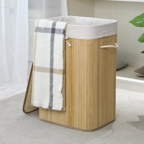 Homestyle Pro Rechthoekige Bamboe Wasmand 40x30x60 cm Naturel/Wit