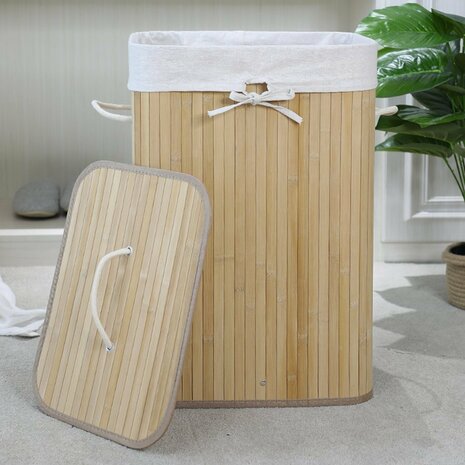 Homestyle Pro Rechthoekige Bamboe Wasmand 40x30x60 cm Naturel/Wit