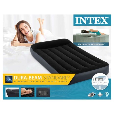 Intex 64146 Pillow Rest Classic Twin Luchtbed + Pomp 99x191x25 cm Zwart