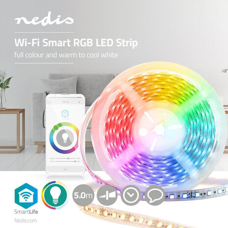Nedis WIFILS50CRGBW Wifi Slimme Ledstrip Full Colour En Warm- Tot Koudwit 5 M