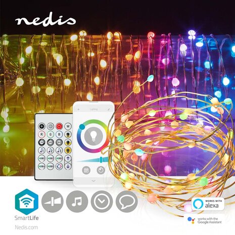 Nedis WIFILX51RGB Smartlife Gekleurde Led-strip Wi-fi Meerkleurig 5000 Mm Ip44 400 Lm Android™ / Ios