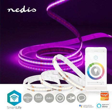 Nedis WIFILSC20CRGB Smartlife Led Strip Wi-fi Rgb / Warm Tot Koel Wit Cob 2.00 M Ip20 2700 - 6500 K 860 Lm Android™ / Ios