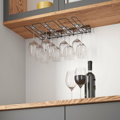 Metaltex Smart Kitchen Wijnglazenrek voor 16 Glazen 44x31x5 cm Zwart
