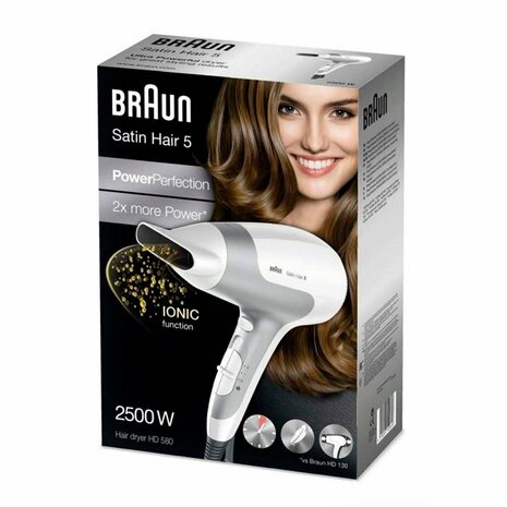 Braun BRHD580E Satin Hair 5 Power Perfection Haardroger 2500W Wit/Zilver